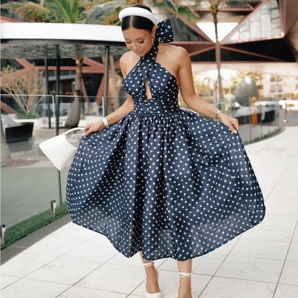 zimmermann polka dot dress Dot-print Pleated Partially lined Polka Dot Halter Dress Gap